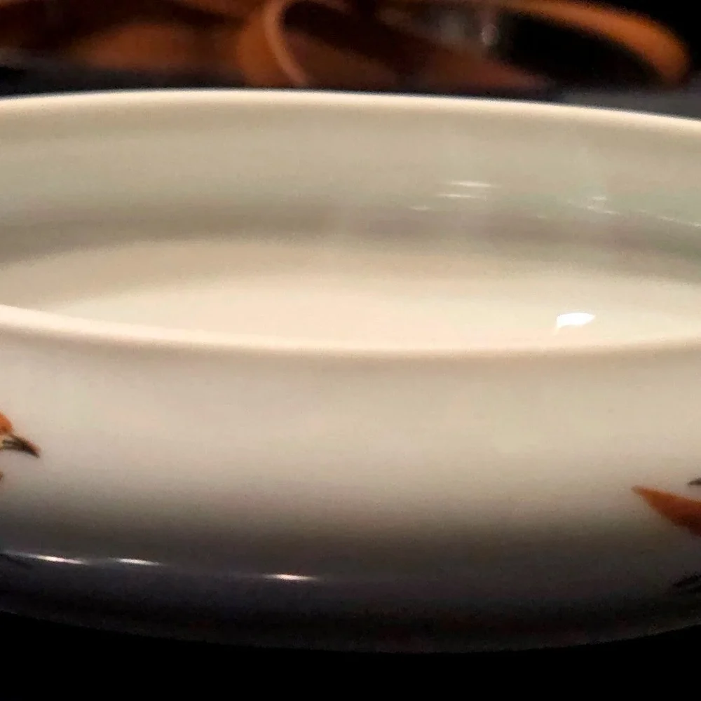 Limoges Trinket Bowl OvalSmall Cream Hand Painted Bird Floral Gold Scroll